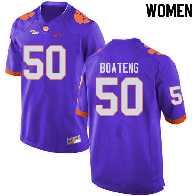 Women's Clemson Tigers Kaleb Boateng #50 Colloge Purple NCAA Game Football Jersey Limited HMQ02N3H