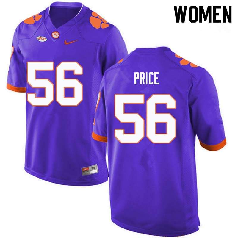 Women's Clemson Tigers Luke Price #56 Colloge Purple NCAA Game Football Jersey Colors EGT58N7I