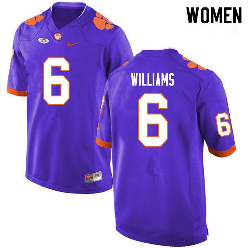 Women's Clemson Tigers E.J. Williams #6 Colloge Purple NCAA Game Football Jersey Classic JZD84N7Q