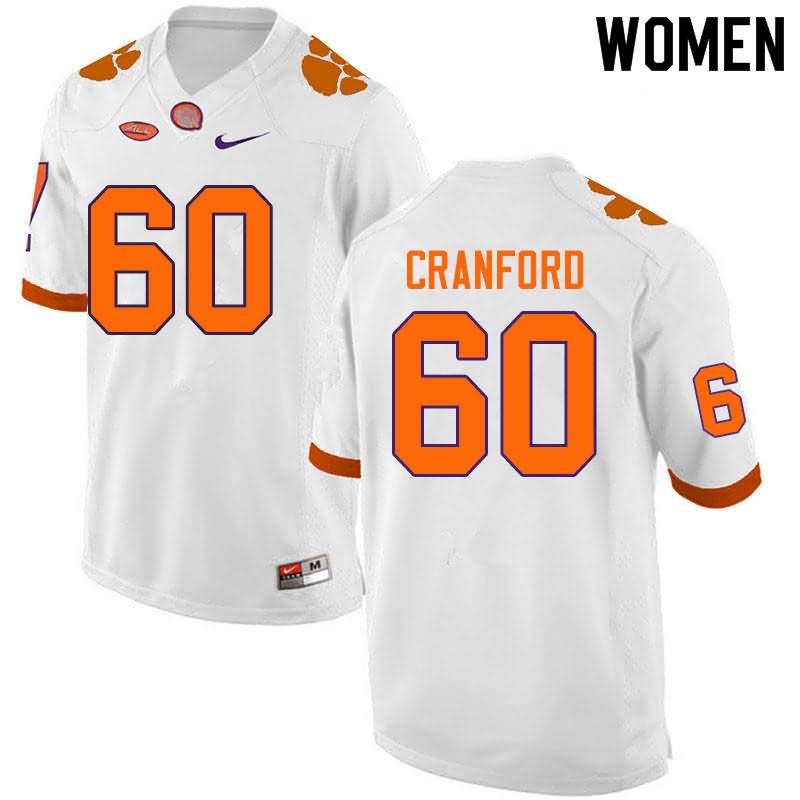 Women's Clemson Tigers Mac Cranford #60 Colloge White NCAA Game Football Jersey Fashion FNK64N6U