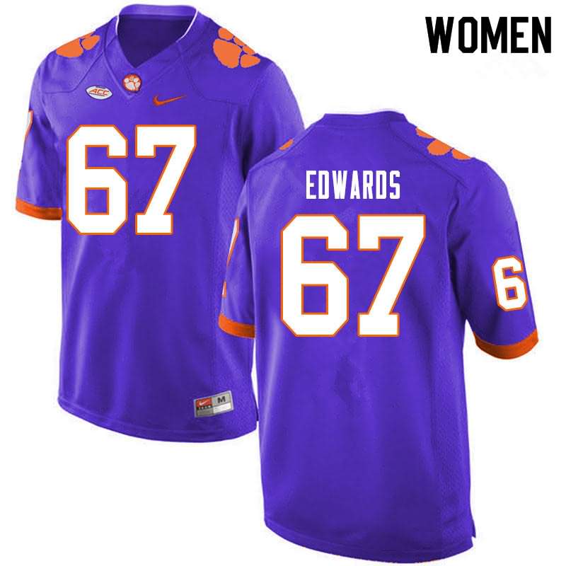 Women's Clemson Tigers Will Edwards #67 Colloge Purple NCAA Game Football Jersey Breathable SAZ03N8Q