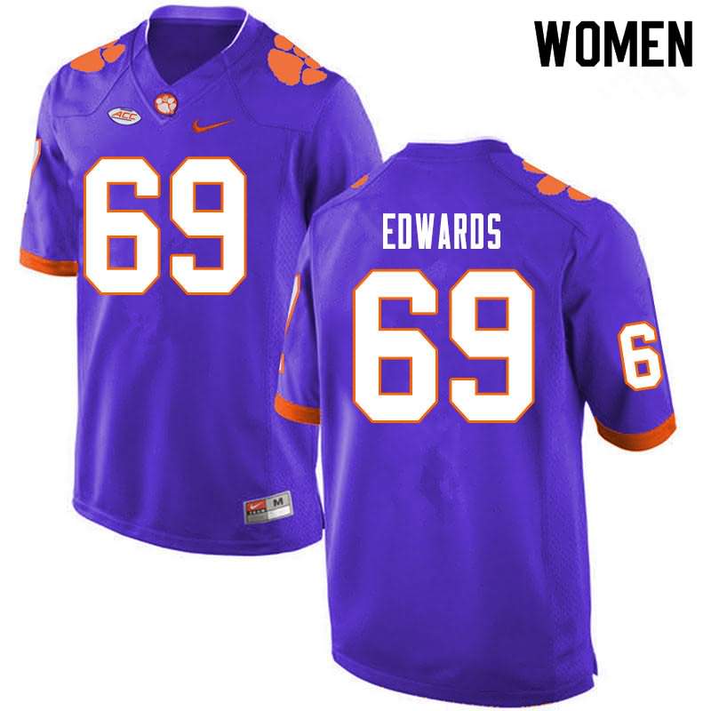 Women's Clemson Tigers Jacob Edwards #69 Colloge Purple NCAA Game Football Jersey Pure UYC88N8M