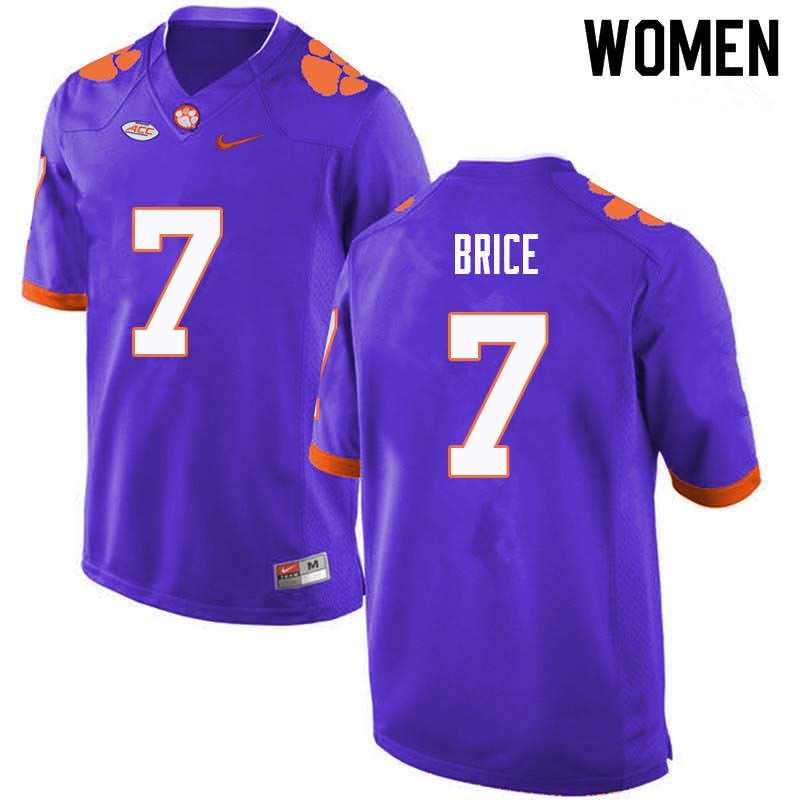 Women's Clemson Tigers Chase Brice #7 Colloge Purple NCAA Game Football Jersey June WSC73N1O