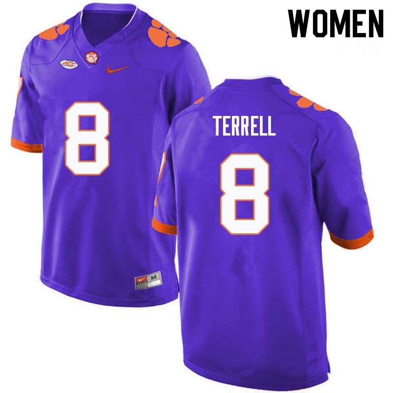 Women's Clemson Tigers A.J. Terrell #8 Colloge Purple NCAA Game Football Jersey Official OEB52N7Y