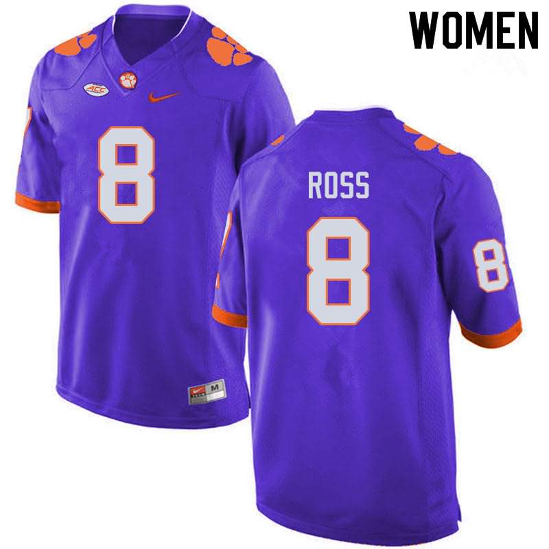 Women's Clemson Tigers Justyn Ross #8 Colloge Purple NCAA Game Football Jersey Trade RZB26N4U