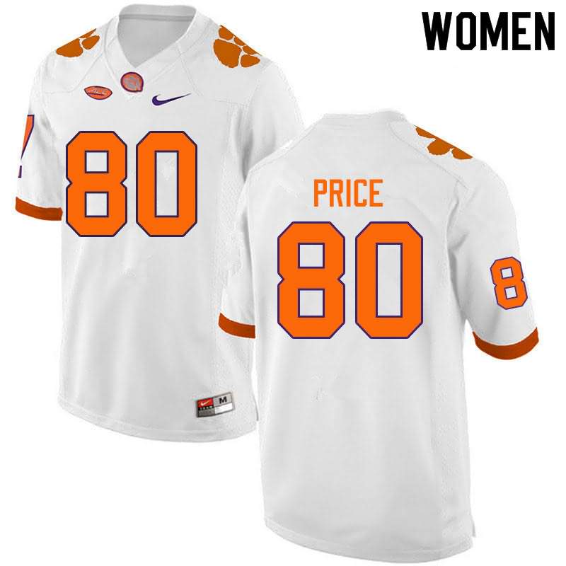 Women's Clemson Tigers Luke Price #80 Colloge White NCAA Game Football Jersey Stock WAH72N3Q