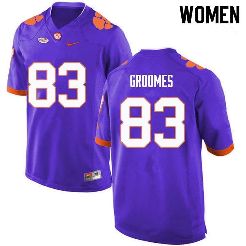 Women's Clemson Tigers Carter Groomes #83 Colloge Purple NCAA Game Football Jersey New Arrival XWR56N5M