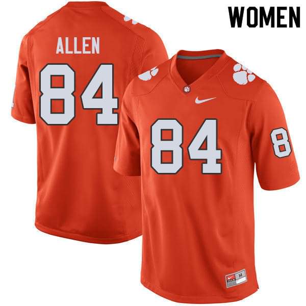 Women's Clemson Tigers Davis Allen #84 Colloge Orange NCAA Game Football Jersey High Quality LLX81N4B