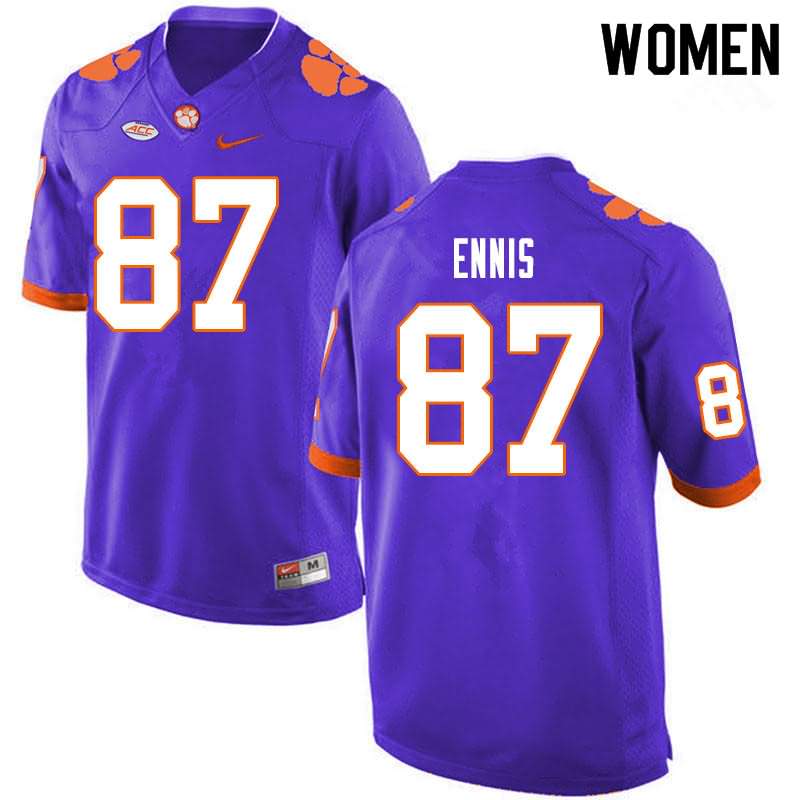 Women's Clemson Tigers Sage Ennis #87 Colloge Purple NCAA Game Football Jersey Wholesale SZD11N7A