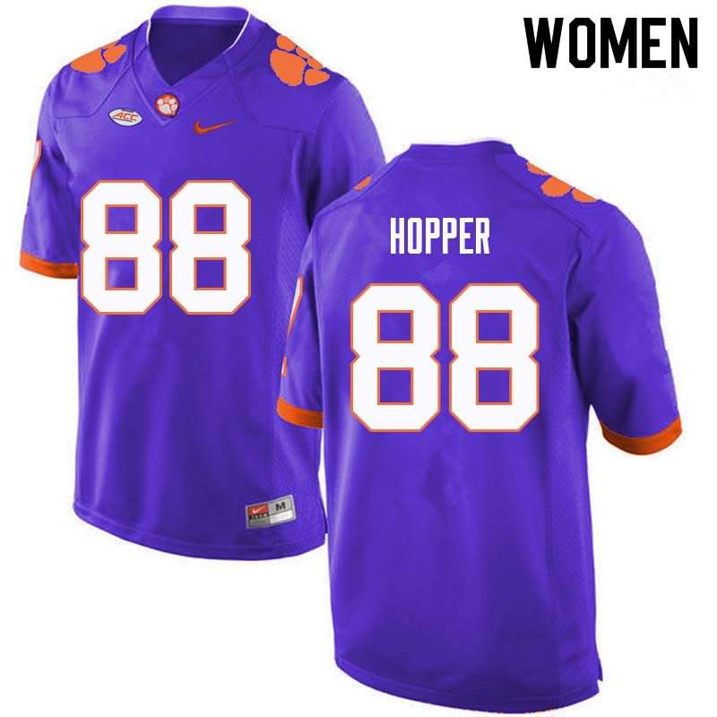 Women's Clemson Tigers Jayson Hopper #88 Colloge Purple NCAA Game Football Jersey Official GHO52N8I
