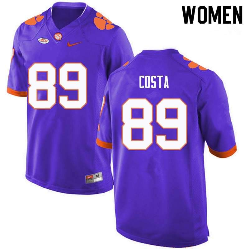 Women's Clemson Tigers Drew Costa #89 Colloge Purple NCAA Game Football Jersey Designated LQU27N1X