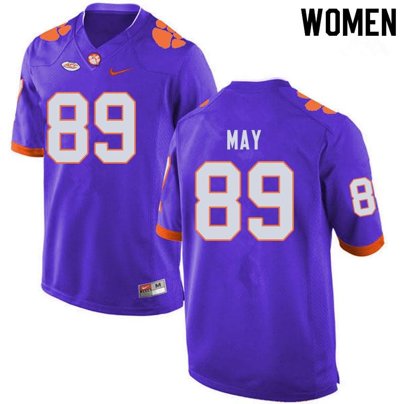 Women's Clemson Tigers Max May #89 Colloge Purple NCAA Game Football Jersey Customer CER33N7N