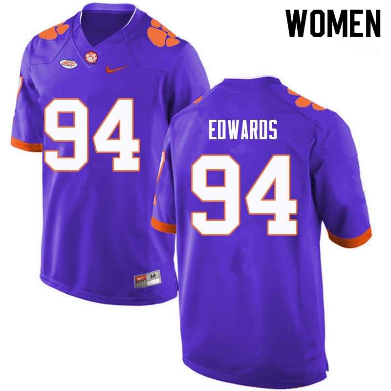 Women's Clemson Tigers Jacob Edwards #94 Colloge Purple NCAA Game Football Jersey June HIQ41N0X