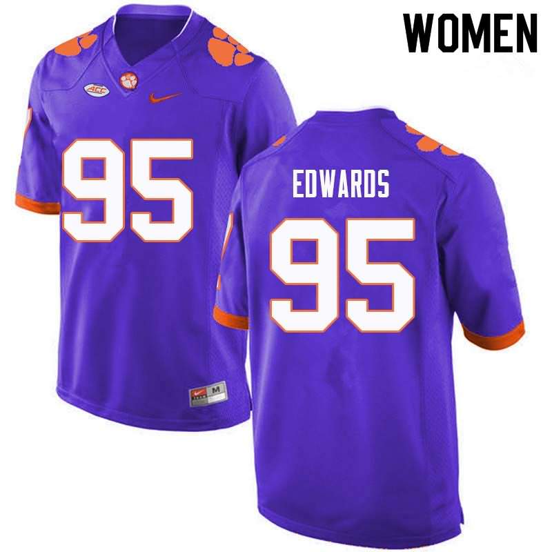 Women's Clemson Tigers James Edwards #95 Colloge Purple NCAA Game Football Jersey Hot HSA84N6M
