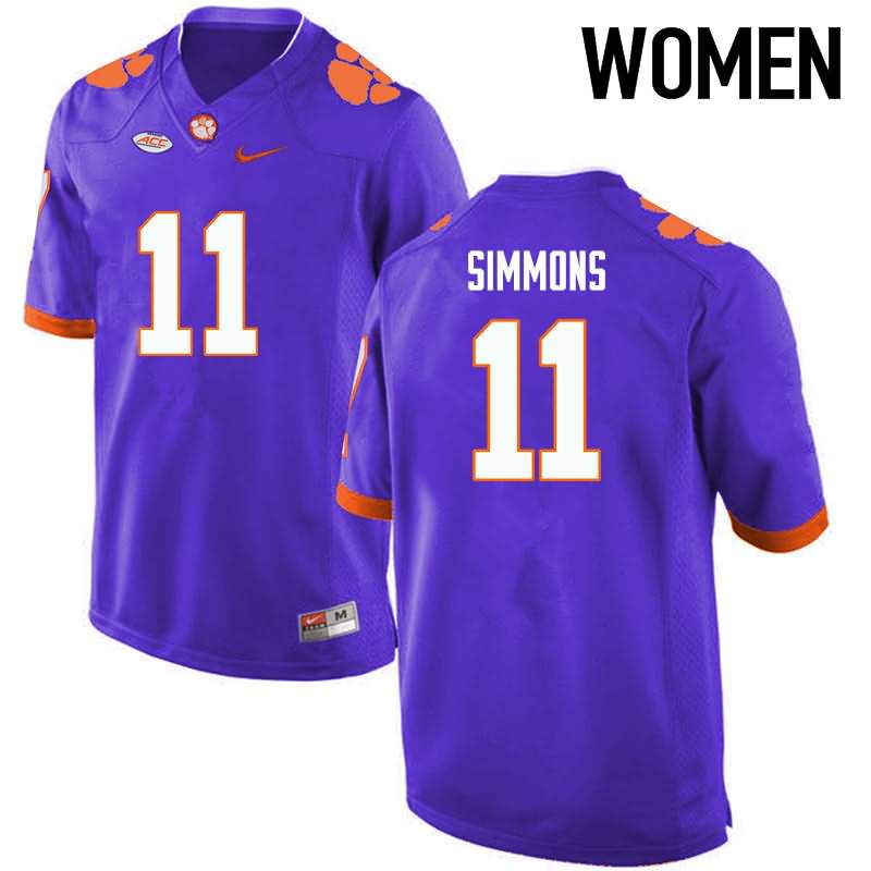 Women's Clemson Tigers Isaiah Simmons #11 Colloge Purple NCAA Game Football Jersey March LDV87N7O