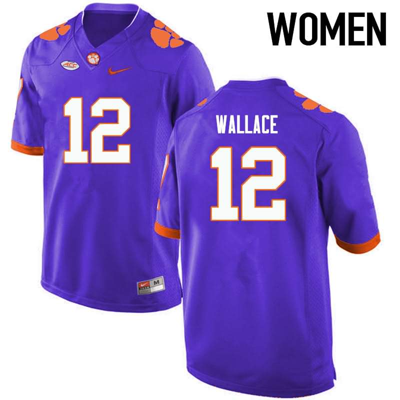 Women's Clemson Tigers KVon Wallace #12 Colloge Purple NCAA Game Football Jersey Anti-slip VSR53N4E