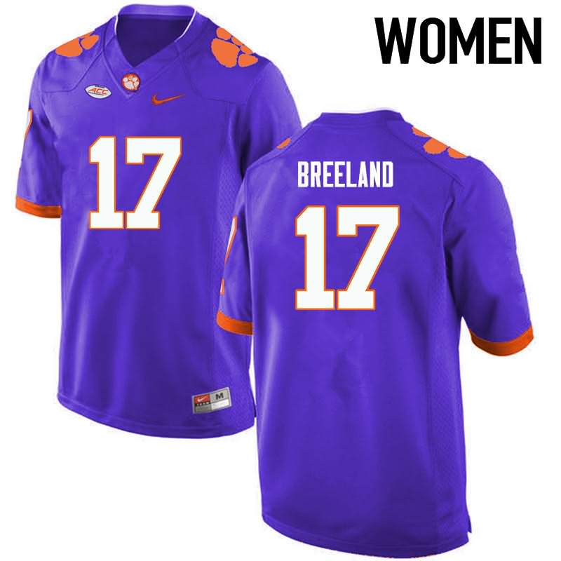 Women's Clemson Tigers Bashaud Breeland #17 Colloge Purple NCAA Game Football Jersey Summer IJY12N3T