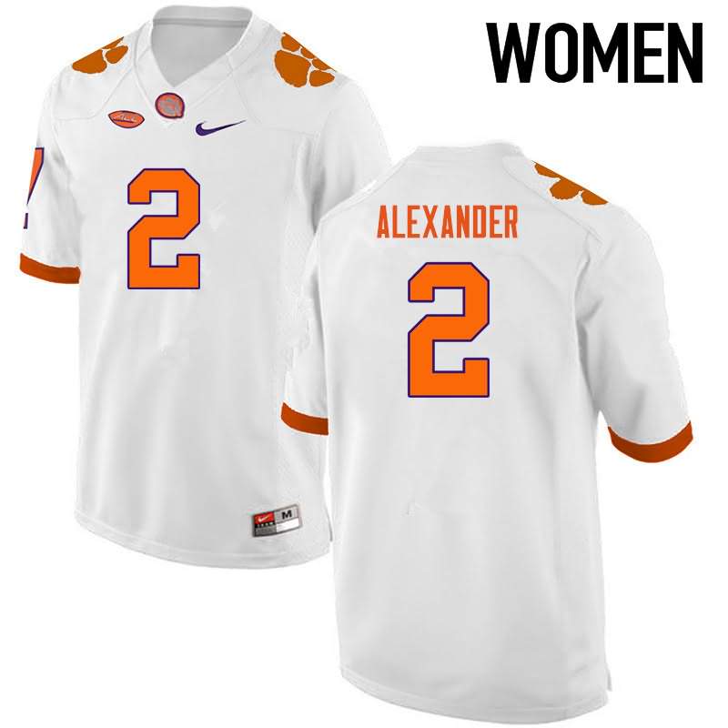 Women's Clemson Tigers Mackensie Alexander #2 Colloge White NCAA Game Football Jersey Copuon WTL14N5Y
