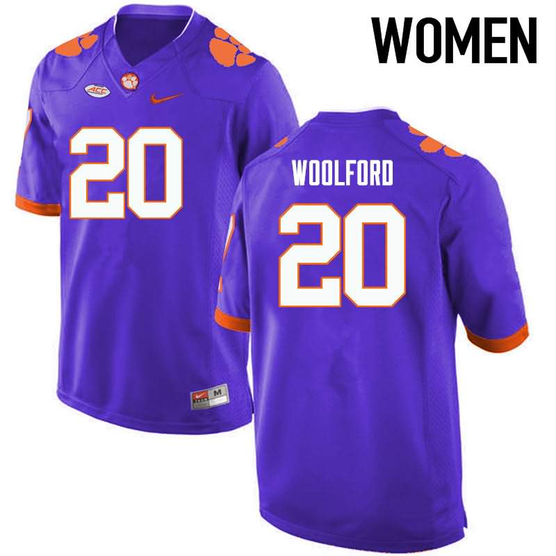 Women's Clemson Tigers Donnell Woolford #20 Colloge Purple NCAA Game Football Jersey March HEJ22N4X