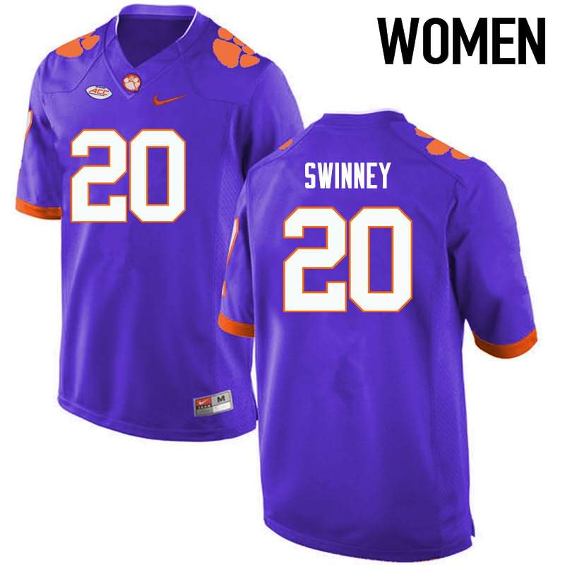 Women's Clemson Tigers Jack Swinney #20 Colloge Purple NCAA Game Football Jersey Comfortable IZI76N5I