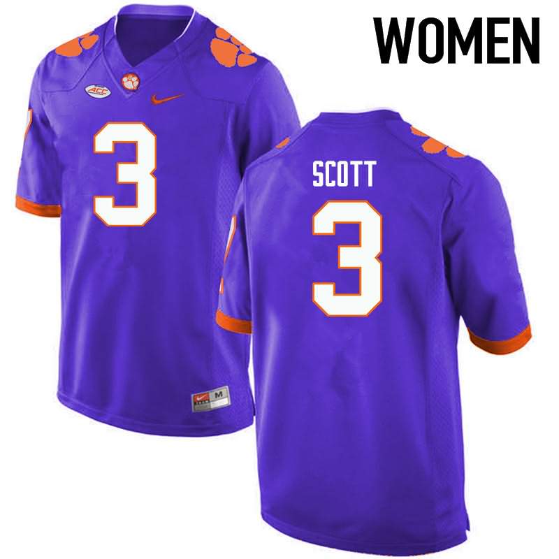 Women's Clemson Tigers Artavis Scott #3 Colloge Purple NCAA Game Football Jersey Stock YJS77N5P