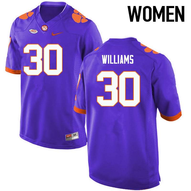 Women's Clemson Tigers Jalen Williams #30 Colloge Purple NCAA Game Football Jersey Season XBD82N5M