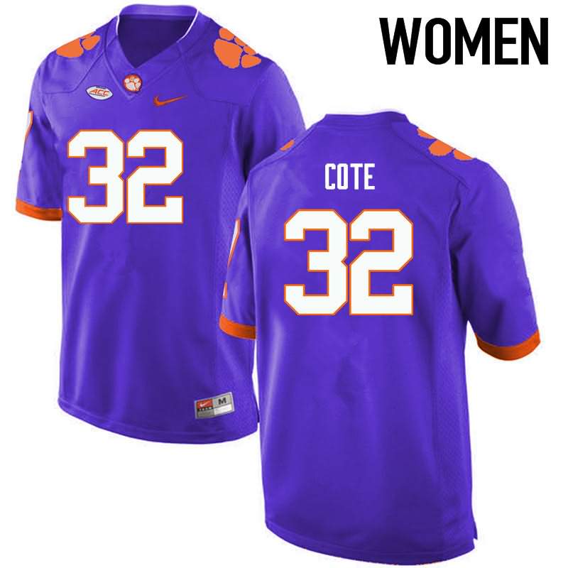 Women's Clemson Tigers Kyle Cote #32 Colloge Purple NCAA Game Football Jersey January MDC54N8R