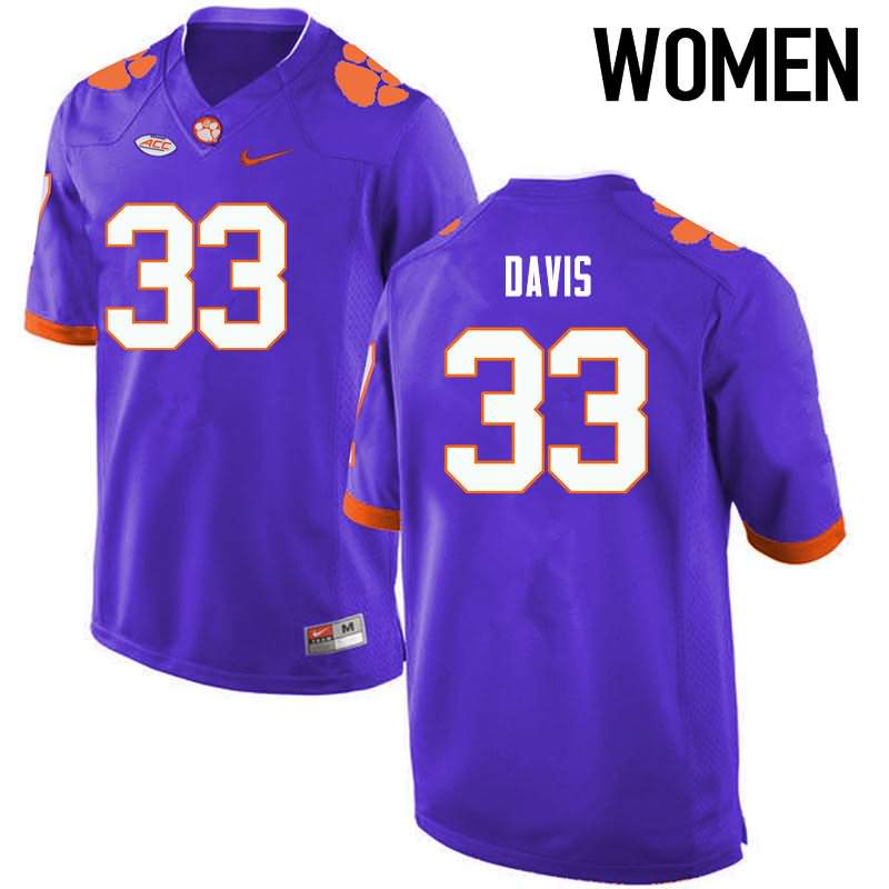 Women's Clemson Tigers J.D. Davis #33 Colloge Purple NCAA Elite Football Jersey Wholesale DMO25N4C