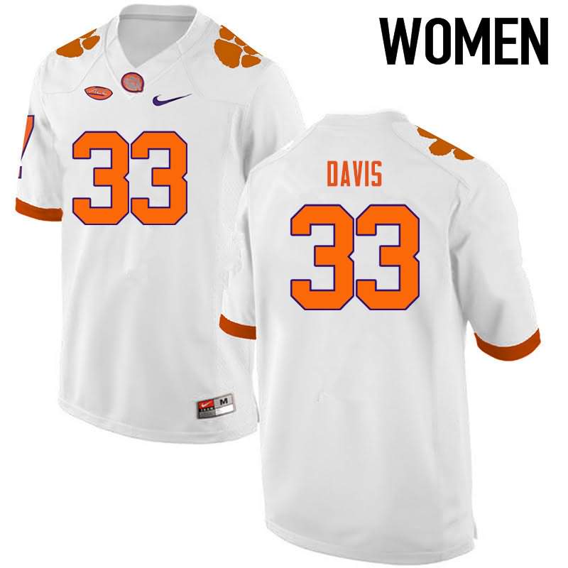 Women's Clemson Tigers J.D. Davis #33 Colloge White NCAA Elite Football Jersey Official VZQ82N7A