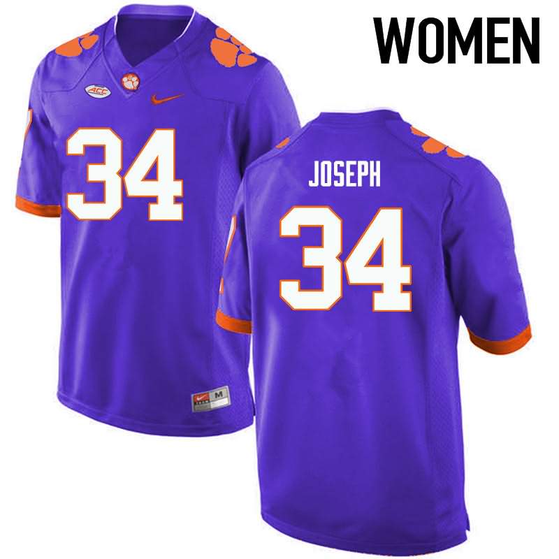 Women's Clemson Tigers Kendall Joseph #34 Colloge Purple NCAA Elite Football Jersey Supply DBN83N0X