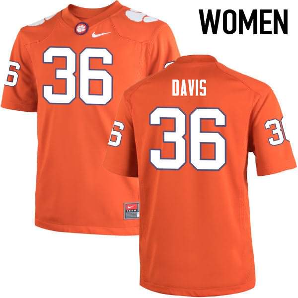 Women's Clemson Tigers Judah Davis #36 Colloge Orange NCAA Game Football Jersey Increasing YVQ07N1C