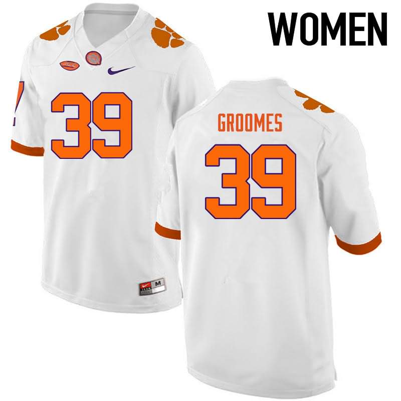 Women's Clemson Tigers Christian Groomes #39 Colloge White NCAA Game Football Jersey Real QFH85N5B