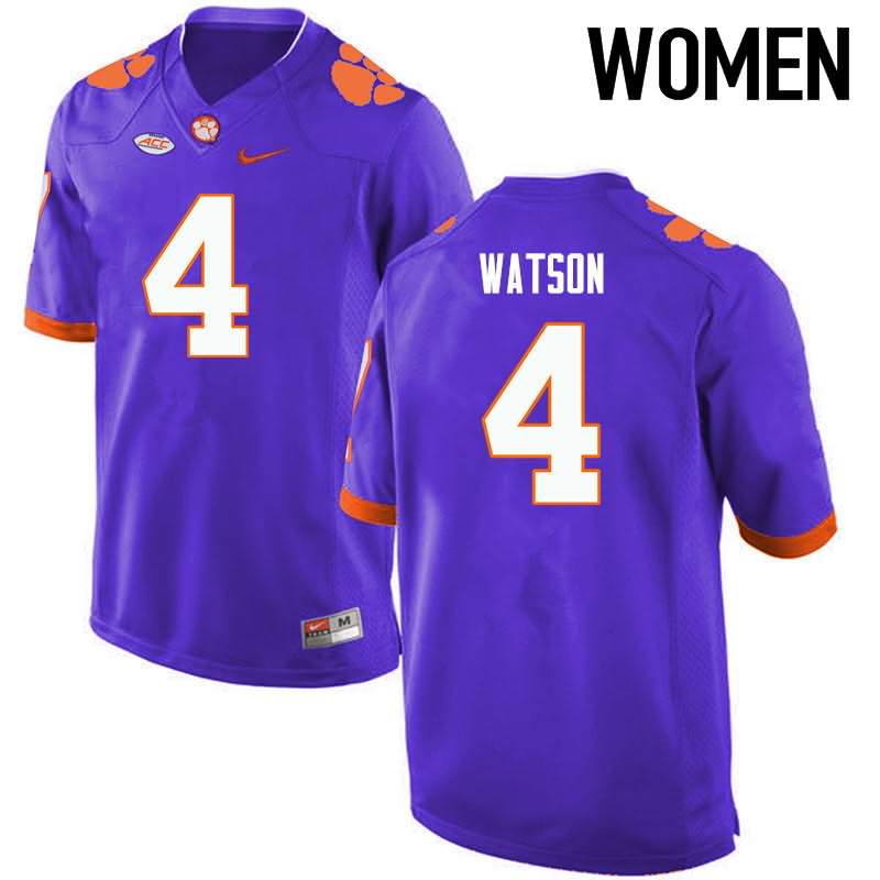 Women's Clemson Tigers Deshaun Watson #4 Colloge Purple NCAA Game Football Jersey Discount VTF33N4F