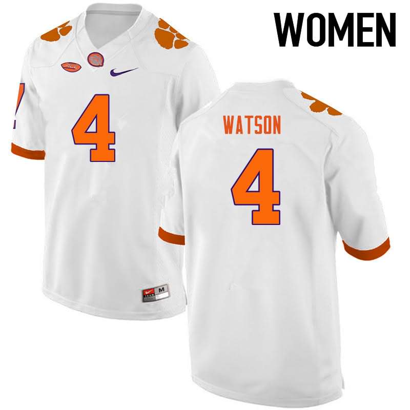 Women's Clemson Tigers Deshaun Watson #4 Colloge White NCAA Game Football Jersey Real SPX34N3K