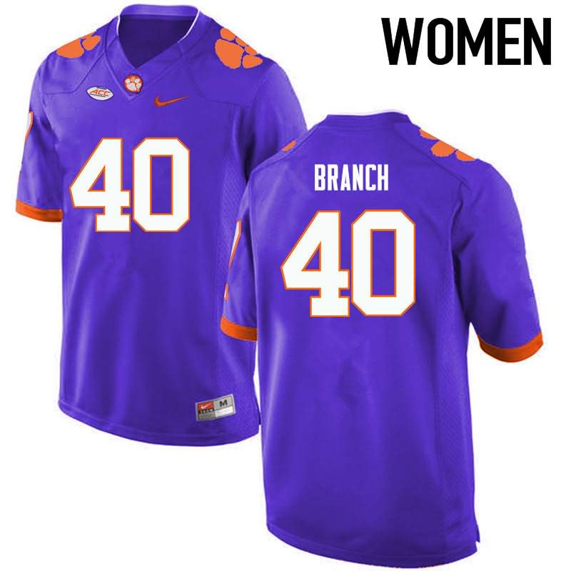 Women's Clemson Tigers Andre Branch #40 Colloge Purple NCAA Game Football Jersey Restock FDS82N1Z