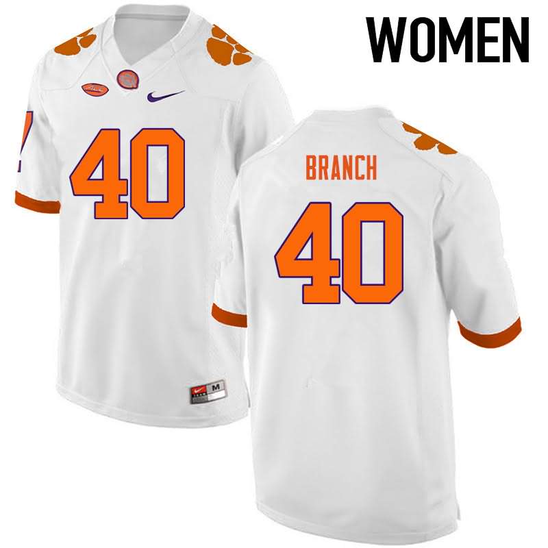 Women's Clemson Tigers Andre Branch #40 Colloge White NCAA Game Football Jersey In Stock TZO82N4A