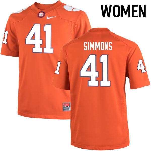 Women's Clemson Tigers Anthony Simmons #41 Colloge Orange NCAA Game Football Jersey Summer QHH86N4H