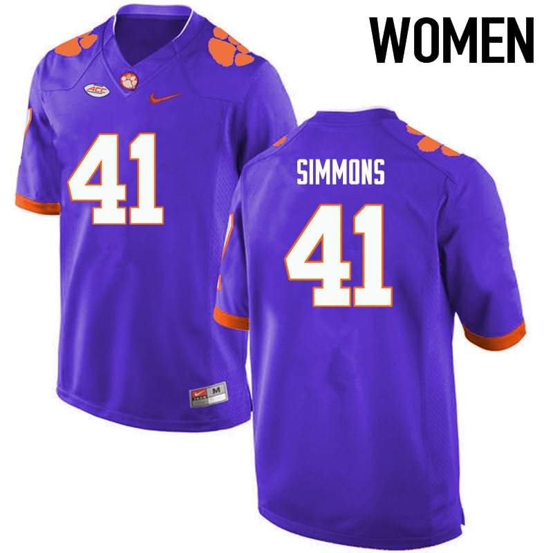 Women's Clemson Tigers Anthony Simmons #41 Colloge Purple NCAA Game Football Jersey Season ZBB33N8M