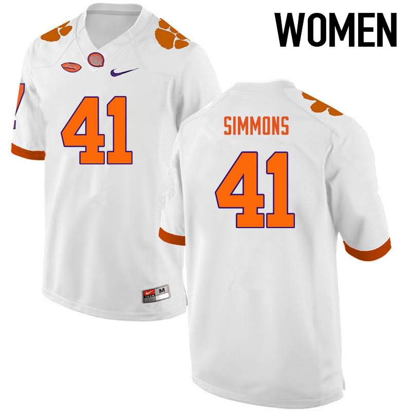 Women's Clemson Tigers Anthony Simmons #41 Colloge White NCAA Game Football Jersey OG PFP70N4E