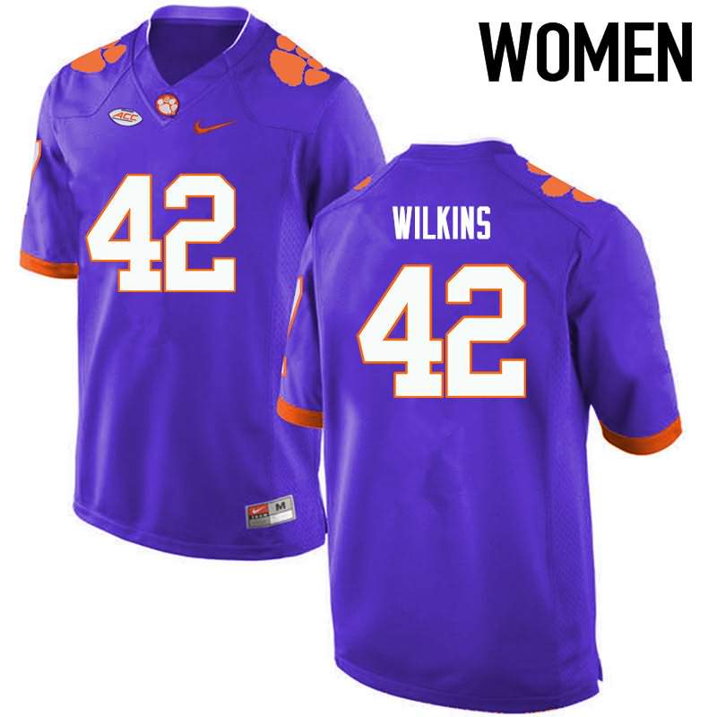 Women's Clemson Tigers Christian Wilkins #42 Colloge Purple NCAA Game Football Jersey Jogging OET05N8R