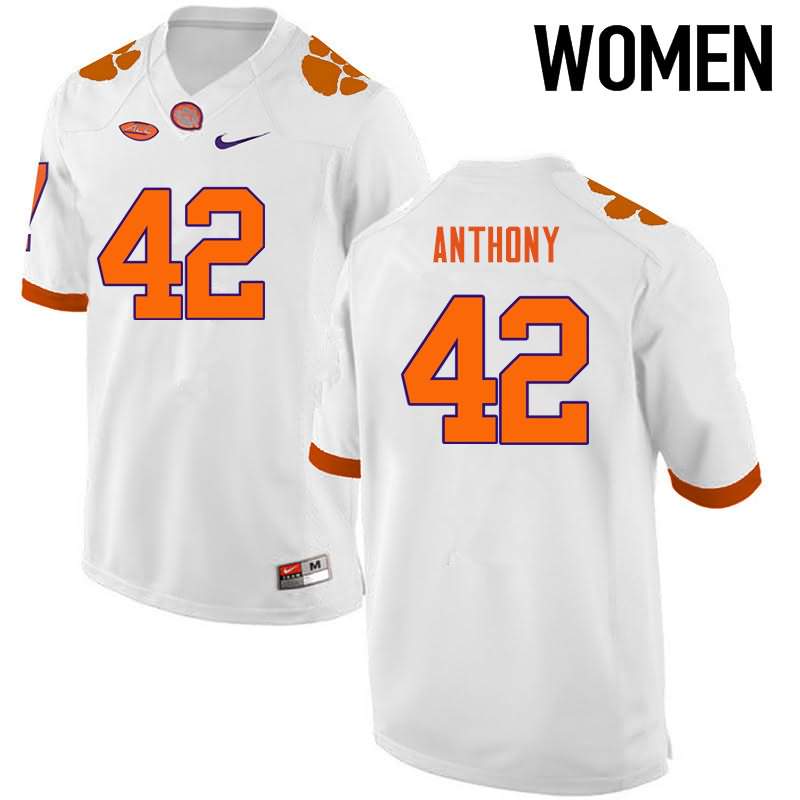 Women's Clemson Tigers Stephone Anthony #42 Colloge White NCAA Game Football Jersey Top Quality GNO77N4Q