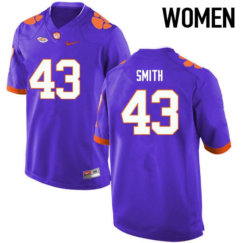 Women's Clemson Tigers Chad Smith #43 Colloge Purple NCAA Game Football Jersey Best EIY58N3A