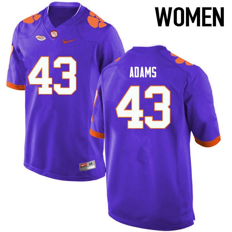 Women's Clemson Tigers Keith Adams #43 Colloge Purple NCAA Game Football Jersey Cheap UTE71N6S