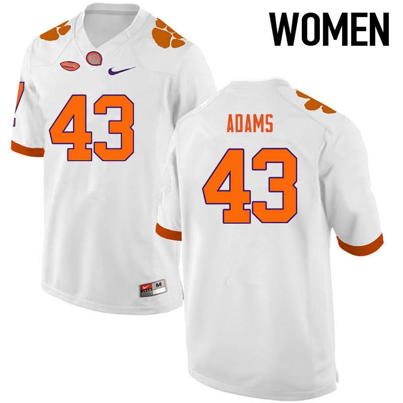 Women's Clemson Tigers Keith Adams #43 Colloge White NCAA Game Football Jersey Supply KUL80N1C