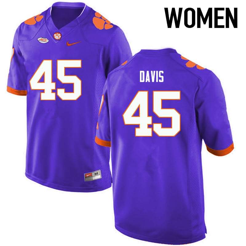 Women's Clemson Tigers Jeff Davis #45 Colloge Purple NCAA Game Football Jersey Black Friday GGE65N5A