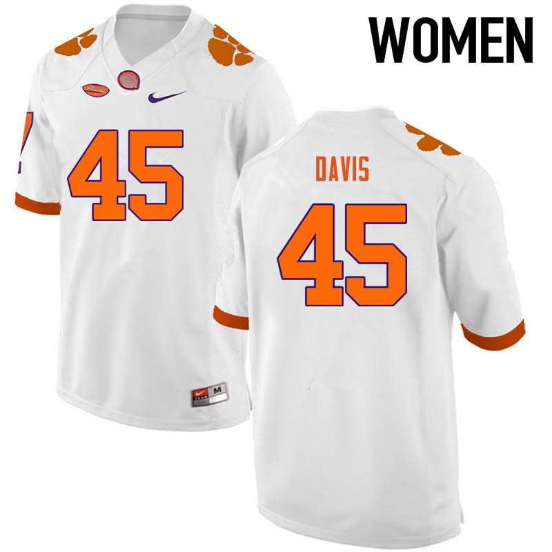 Women's Clemson Tigers Jeff Davis #45 Colloge White NCAA Game Football Jersey Damping NKN45N0J