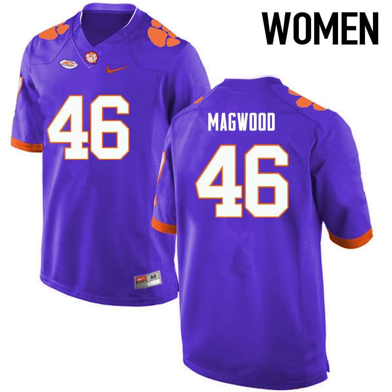 Women's Clemson Tigers Jarvis Magwood #46 Colloge Purple NCAA Elite Football Jersey Official DEW65N4L