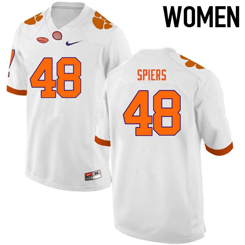 Women's Clemson Tigers Will Spiers #48 Colloge White NCAA Game Football Jersey ventilation MJS06N2Y
