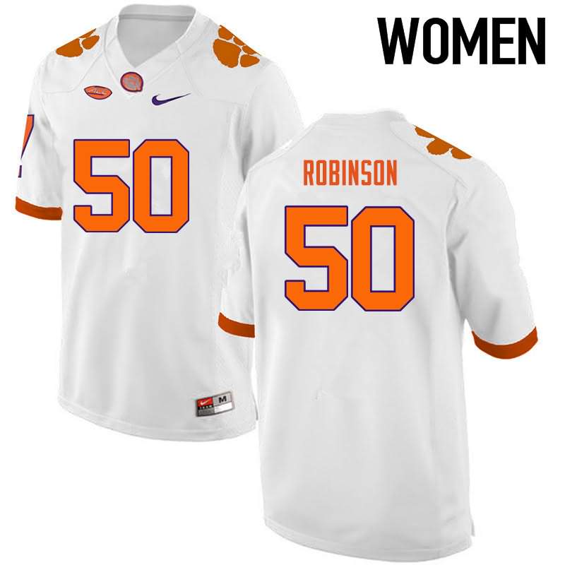 Women's Clemson Tigers Jabril Robinson #50 Colloge White NCAA Game Football Jersey Hot Sale RJV05N4W