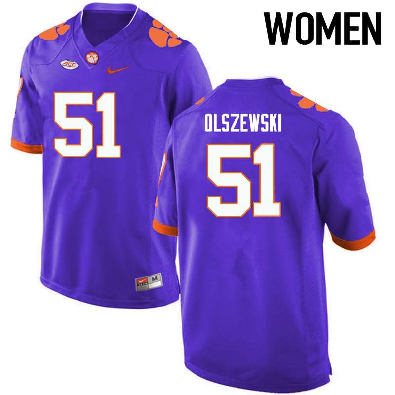 Women's Clemson Tigers Harry Olszewski #51 Colloge Purple NCAA Game Football Jersey January JFR16N5P